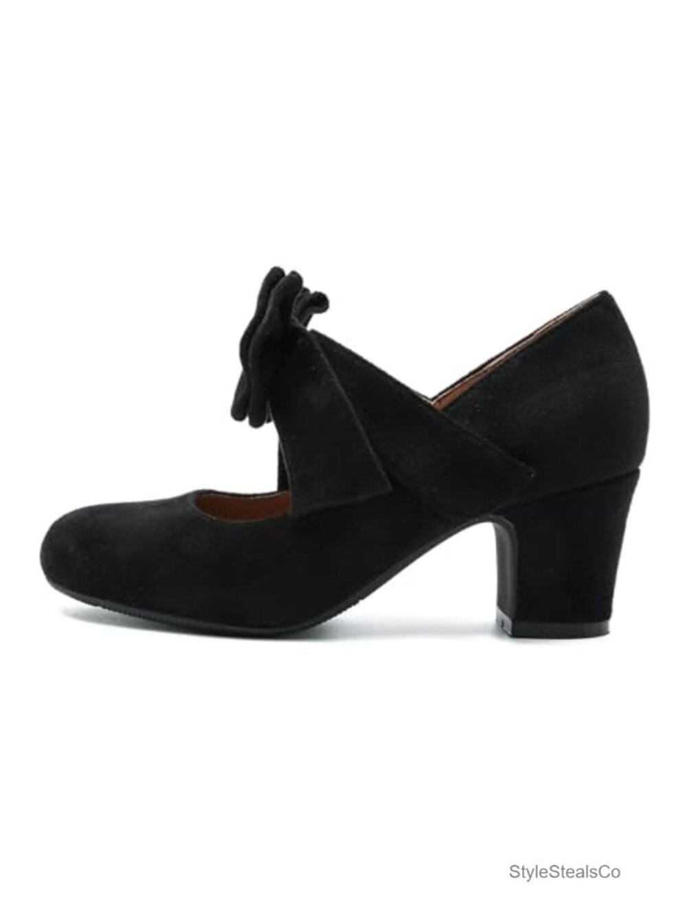 Women's Mary Jane Pumps Bow Block Heel Closed Round Toe Vintage - Picture 5 of 6